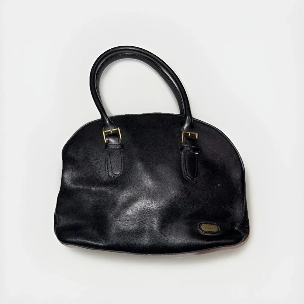 Vintage Liz Claiborne Black Leather Satchel Purse Bag 90s Top Handle Handbag EUC